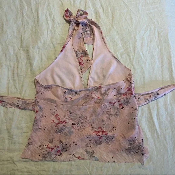 Y2K Forever 21 Floral Halter Tie Pink Top Women’s Medium - Picture 6 of 9